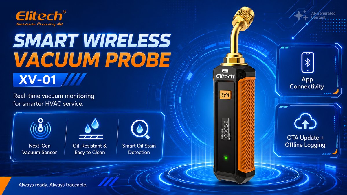 elitech_global's tweet photo. Smarter vacuum monitoring for HVAC professionals.
XV-01 combines accurate measurement, smart oil detection, App connectivity, OTA updates, and offline data logging — making vacuum service easier and more reliable.
https://t.co/y1vSBSFoNp
#HVAC #Refrigeration #SmartTools https://t.co/vx37NcvABF