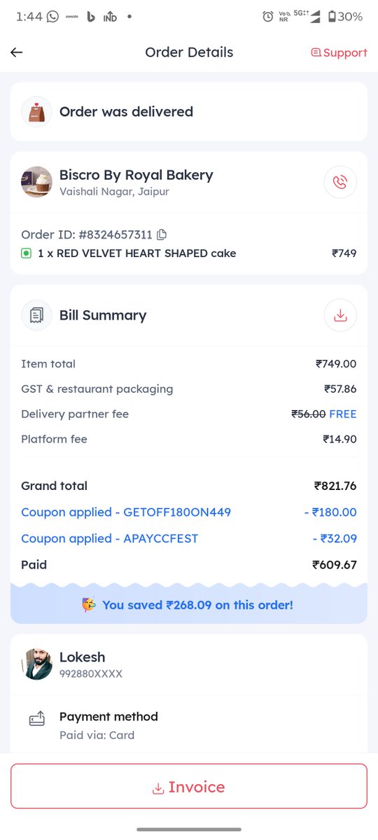 DarvaXHelper's tweet photo. Dear @zomatocare , I ordered a Red Velvet Heart Shaped Cake (Order ID:8324657311) from Biscro by Royal Bakery, Jaipur for a birthday celebration, but it was delivered completely damaged and crushed. This ruined our celebration. This is unacceptable.Full refund @zomato https://t.co/bTluaqT6Uz