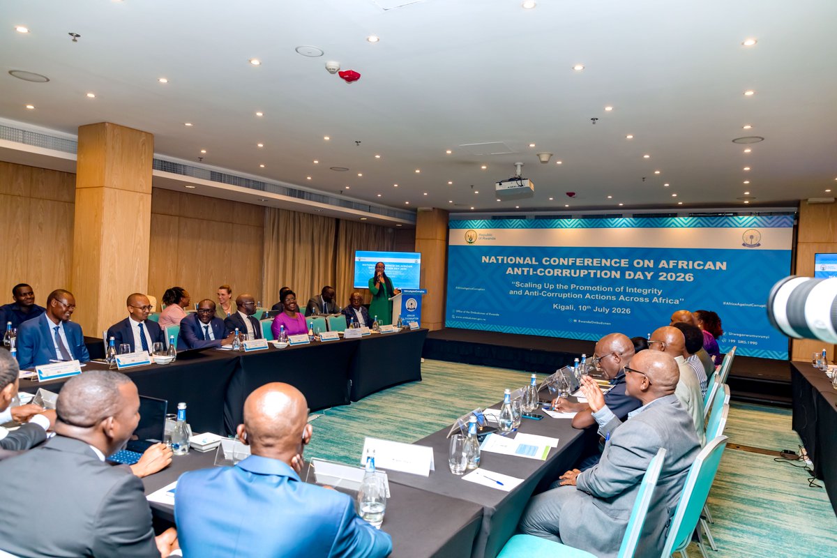 RwandaOmbudsman's tweet photo. 🚨BIRI KUBA🚨

I Kigali,hateraniye inama nyunguranabitekerezo yiga ku ngamba zo gukumira no kurwanya ruswa no kuzinoza kurushaho himakazwa ubunyangamugayo mu rugendo rwo gushyigikira  ibikorwa byo kurwanya ruswa muri Afurika . Iyi nama iri kuba mu rwego rwo kwizihiza Umunsi Nyafurika wo kurwanya ruswa,uba buri mwaka Itariki 11 Nyakanga 2026 nkuko insanganyamatsiko y’uyu mwaka ibivuga “Scaling Up the Promotion of Integrity and Anti-Corruption Actions Across Africa.”#AfricanAntiCorruptionDay

🚨HAPPENING NOW🚨

National Conference on African Anti-Corruption Day 2026 is underway in Kigali, bringing together Government Institutions, Civil Society Organizations, media practitioners, the private sector, and different stakeholders to discuss strategies for preventing, combating, and further strengthening anti-corruption efforts through the promotion of integrity. The conference is part of the celebration of the 2026 African Anti-Corruption Day, observed annually on 11 July, under this year's theme: "Scaling Up the Promotion of Integrity and Anti-Corruption Actions Across Africa."#AfricanAntiCorruptionDay