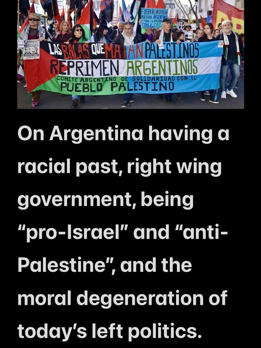 nilspeak's tweet photo. Leftists are are actually writing things like “How can you support Argentina and claim to be pro-Palestine? Argentina has a history of racism and ethnic cleansing against indigenous and black communities?”
Read the full article: https://t.co/sY0QBo5wtC https://t.co/vVBXbPXB15