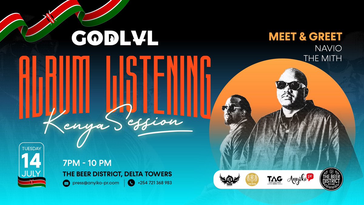 naviomusic's tweet photo. KENYA 🇰🇪 Can’t wait to see you next week 🔥
Tuesday at @254beerdistrict with an exclusive Meet & Greet and listen to the #GODLVL album!
#GODLVLke #GODLVLalbum #GODLVL https://t.co/qJZ7EyGaCZ