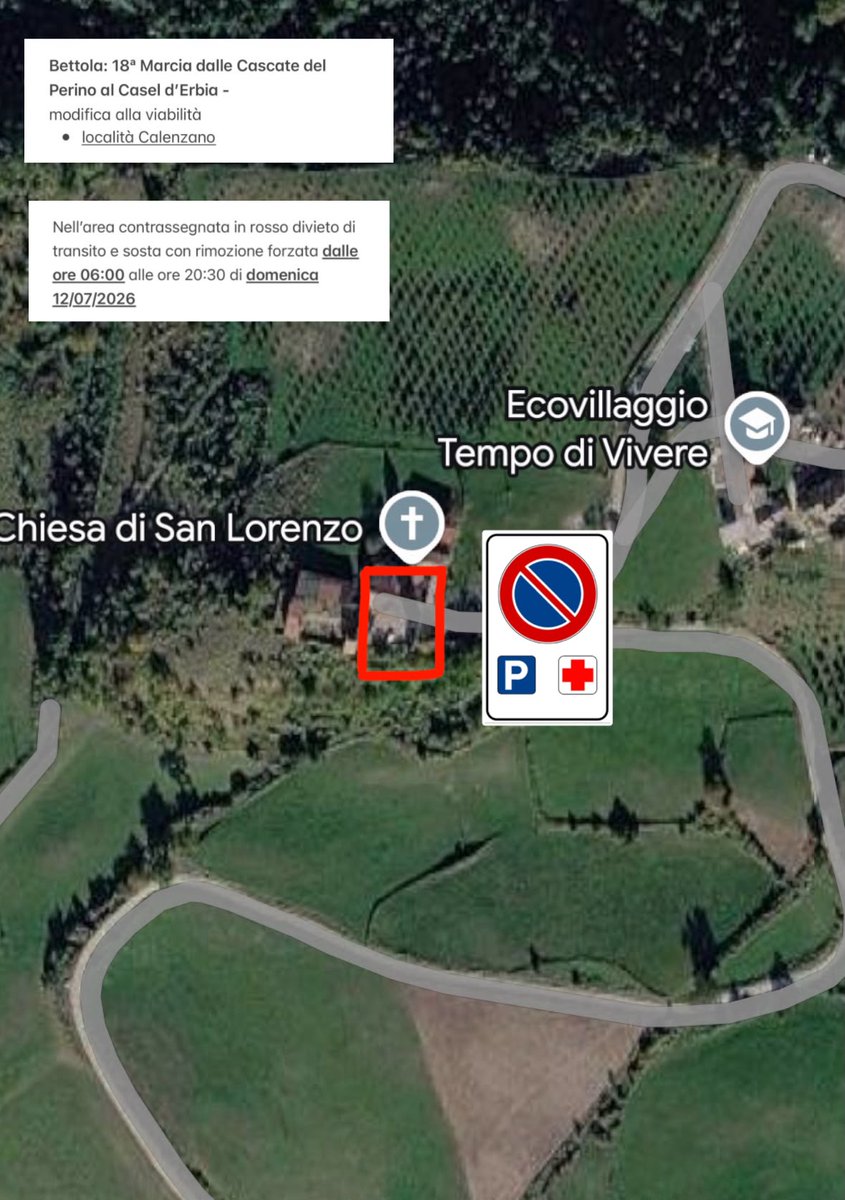 PL_AltaValNure's tweet photo. Bettola, località Calenzano: a partire da domenica mattina (12/07/2026) dalle ore 06:00 divieto di transito e sosta con rimozione forzata, area indicata https://t.co/b8vwondSmg
