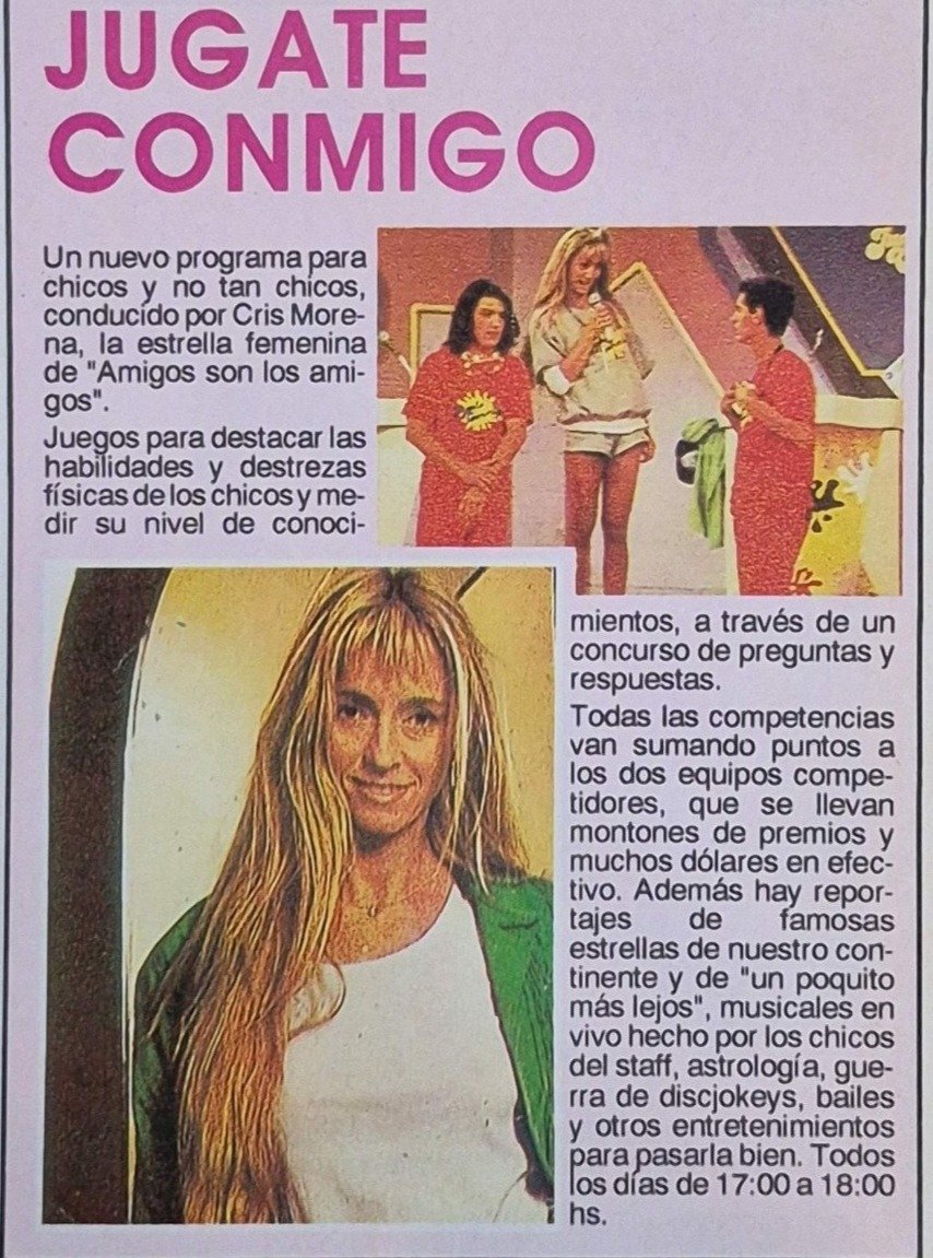 CarlinyCris's tweet photo. #JugateConmigo: Promo del nuevo programa conducido por Cris, la estrella femenina de #AmigosSonLosAmigos... 

​Archivo de la revista paraguaya TeVeo 1991 

Foto gentileza: telearchivos 

#CrisMorena https://t.co/Xu3wwgf2ZG