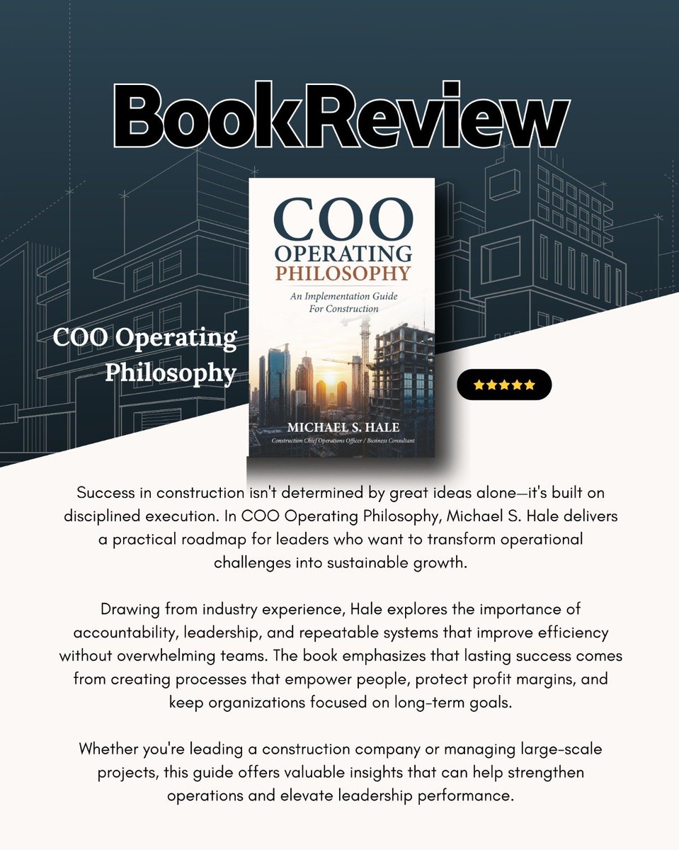 thereviewu5224's tweet photo. COO Operating Philosophy: An Implementation Guide for Construction by Michael S. Hale

COO Operating Philosophy is a practical and insightful guide for construction leaders looking to bridge the gap between strategy and execution. 
#bookreview #booktalk https://t.co/TKU5XPBZi1
