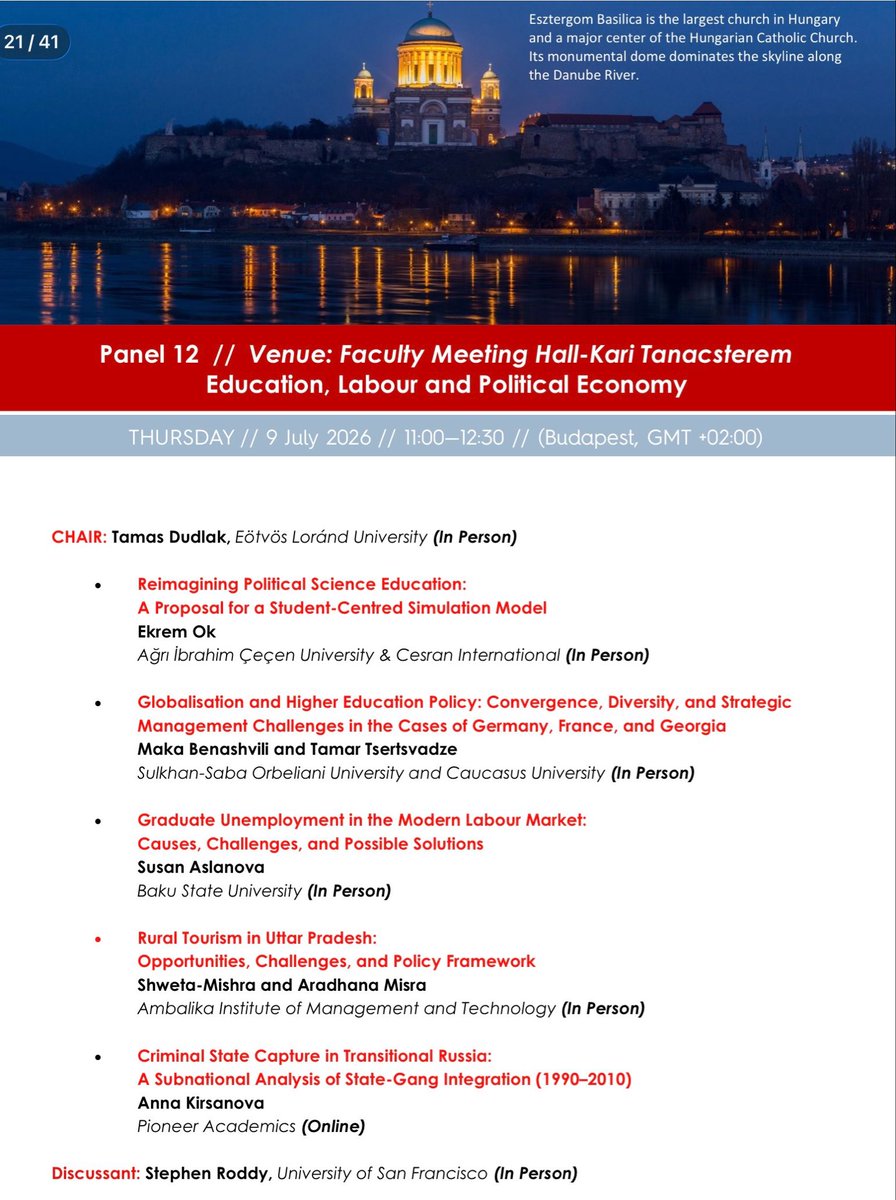 CESRANevent's tweet photo. Another great session at #CESRAN2026! Panel 12 "Education, Labour and Political Economy" brought vital discussions on political science models, global higher education, graduate jobs, India's rural tourism, and Russia's state-gang integration. Thanks to all participants. https://t.co/SE5GLaP5xv
