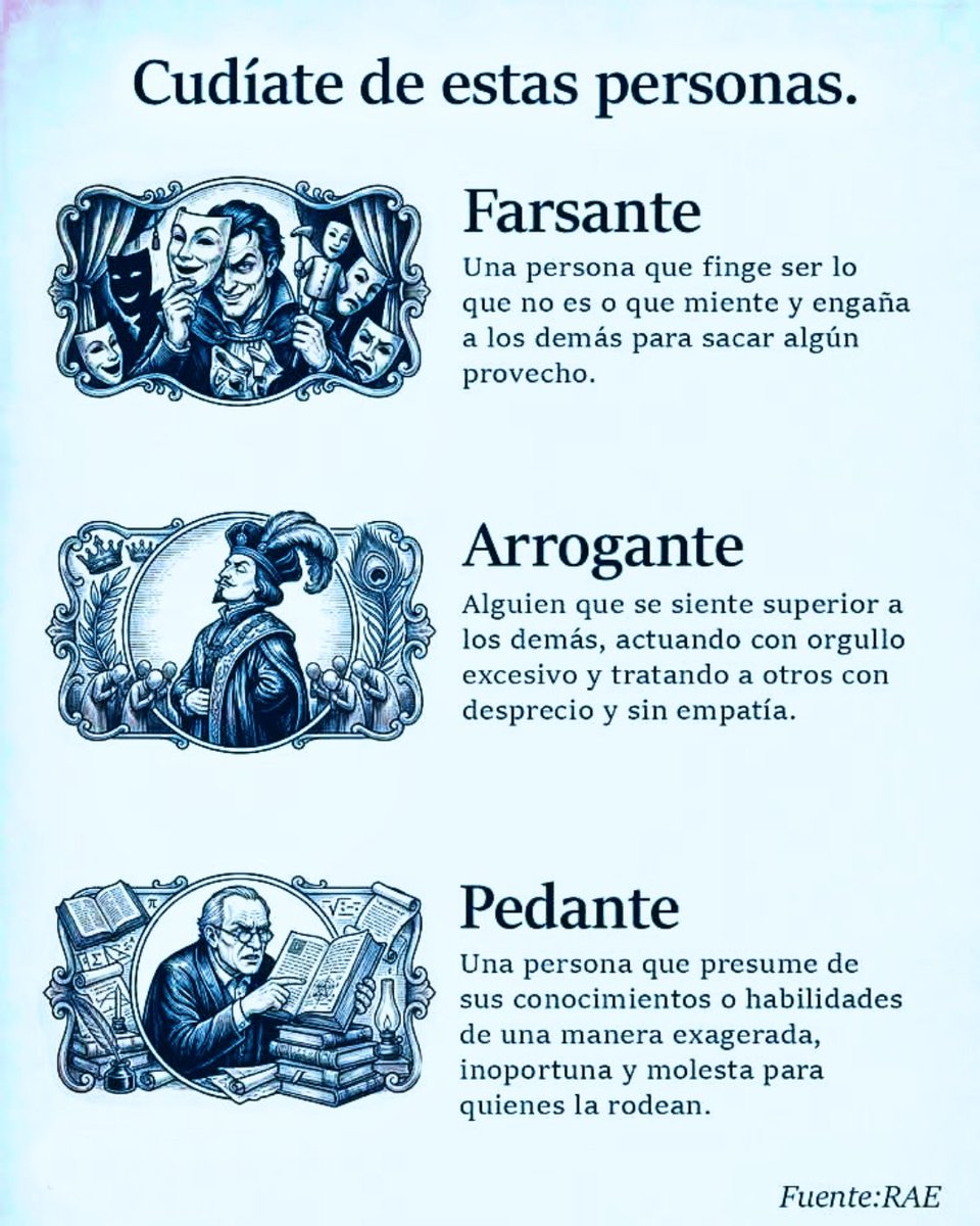 H_Determinante's tweet photo. Cuídate de las personas que acaban en "–ante", como farsante , arrogante o pedante, porque su actitud suele esconder inseguridades, manipulación o superioridad.

Y es que detrás de estas terminaciones se manifiestan conductas tóxicas que desgastan cualquier entorno, puesto que manipulan, aíslan o menosprecian a los demás para enaltecerse a sí mismas.