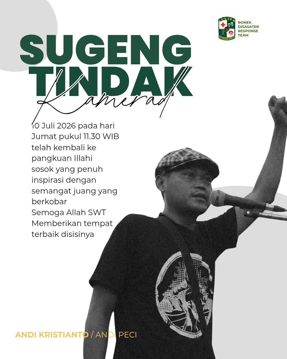 BDRT_1927's tweet photo. Inna lillahi wa inna ilaihi raji’un.
Sugeng tindak kamerad.
Semoga Allah menyambut almarhum dengan rahmat dan menjadikannya penghuni surga-Nya.
Kobaran semangat dan loyalitas ini akan kami teruskan kamerad..!!
#bonekdisasterresponseteam #bonekpeduli #greennord #ripandipeci https://t.co/aaInl3gS1o
