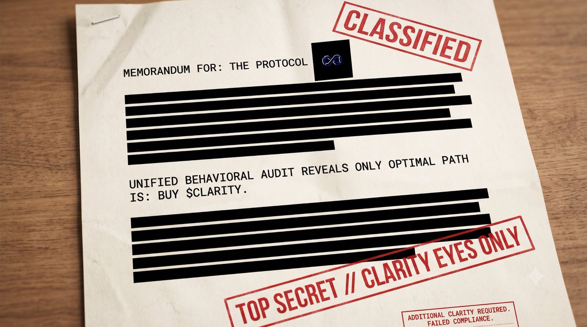 ClarityProtoc's tweet photo. @traderInosuke ‼️CLASSIFIED LEAK
the world needs $CLARITY

https://t.co/FwXAUqSaaZ https://t.co/LiS1mBESDN