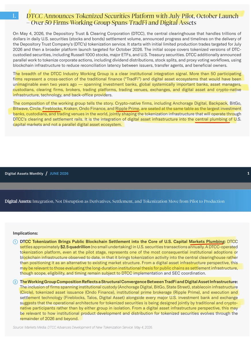 SMQKEDQG's tweet photo. ‼️RIPPLE PRIME WILL PUSH XRP DIRECTLY INTO THE DTCC’S CENTRAL PLUMBING‼️

It was always about the “plumbing.”🎯

This is how the DTCC will use XRP.✅

Documented below.📝👇 https://t.co/e8uoBRySiJ