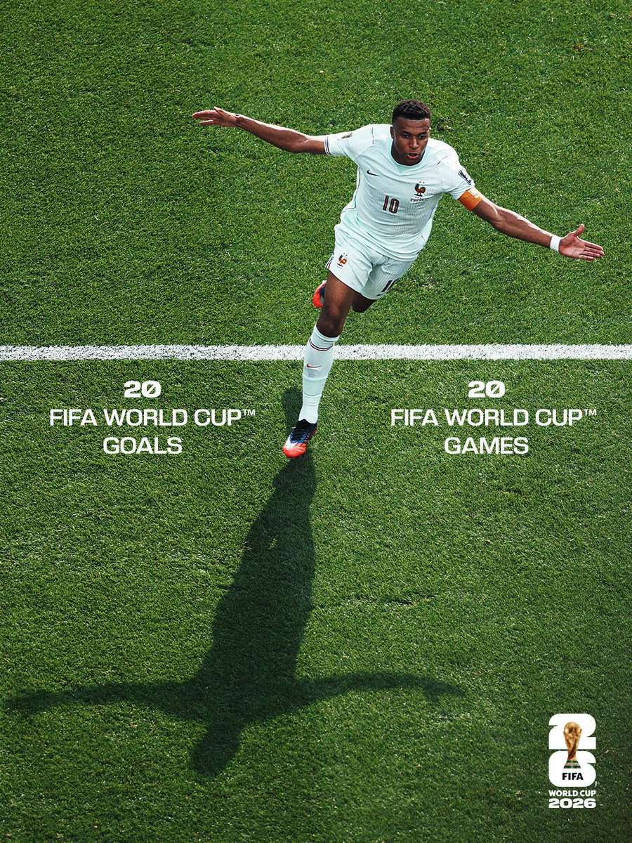 fifaworldcup_fr's tweet photo. 20 matchs de Coupe du Monde.
20 buts.

Phénoménal.
#FIFAWorldCup | @KMbappe https://t.co/yLOyapnBHD