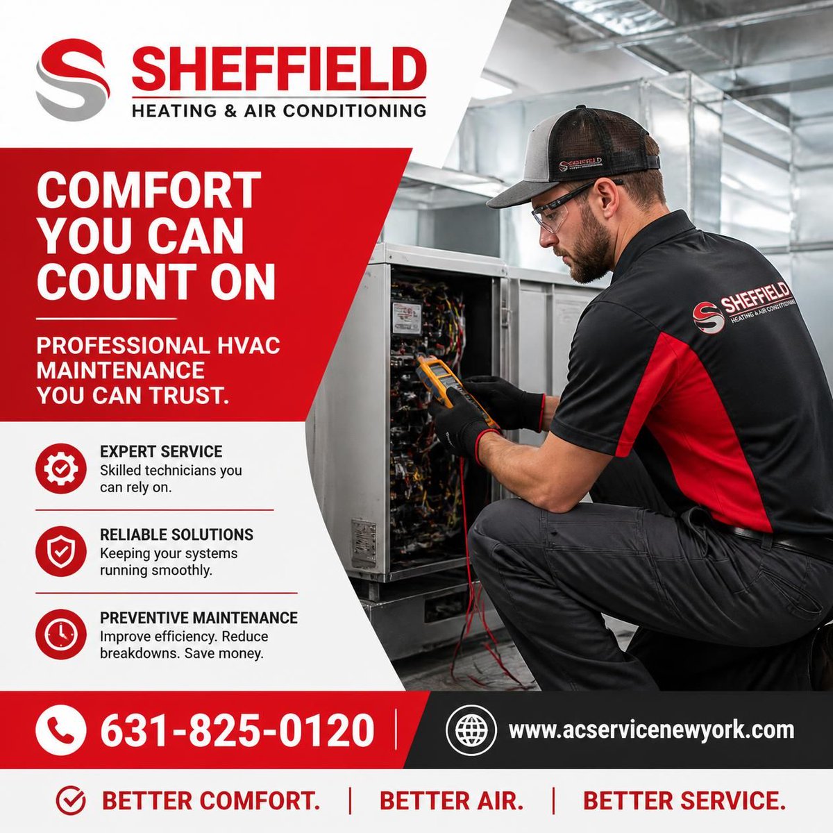 AirSheffield's tweet photo. Stay cool in summer and warm in winter! Trust our HVAC maintenance services in New York to keep your system efficient and reliable. Call us (631) 825-0120 https://t.co/AtHcEVxkzR
#AirConditioning, #ACService, #HVAC, #CoolingSolutions, #ACRepair, #ACInstallation, #Maintenance https://t.co/zQhtioRp8a