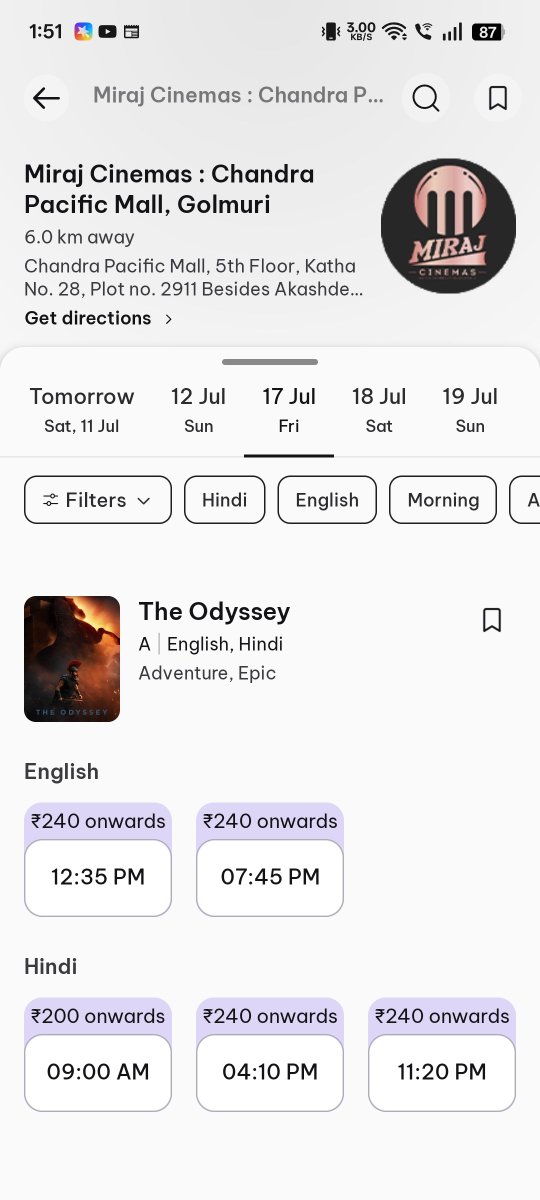 bapimurmu09's tweet photo. #TheOdyssey film ticket booking started in Jamshedpur, Ranchi, Bokaro &amp; Dhanbad.

@MirajCinemas @IndiaCinepolis
@_PVRCinemas @INOXMovies https://t.co/bruIZgVh91