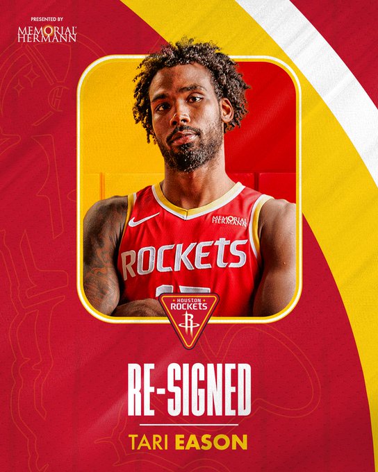 JB10126F's tweet photo. OFFICIAL: Rockets re-sign forward Tari Eason. https://t.co/DHwqDayfCA