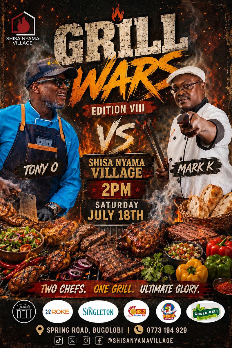 shisavillage's tweet photo. Mark your calendars because the #ShisaNyamaVillageGrillWars are back tastier than ever before on Saturday, July 18th๐ฅฉ๐ป๐ฅ๐๐ถ๏ธ๐
๐ฅ.
Itโs @Metusera vs @Comrade_Otoa at #ShisaNyamaVillage๐ฅ.
#TeamMark #TeamTony
@roketelkomug @882SanyuFM @BiyinzikaUg @Pearl_Chicken https://t.co/IBajukWbdm