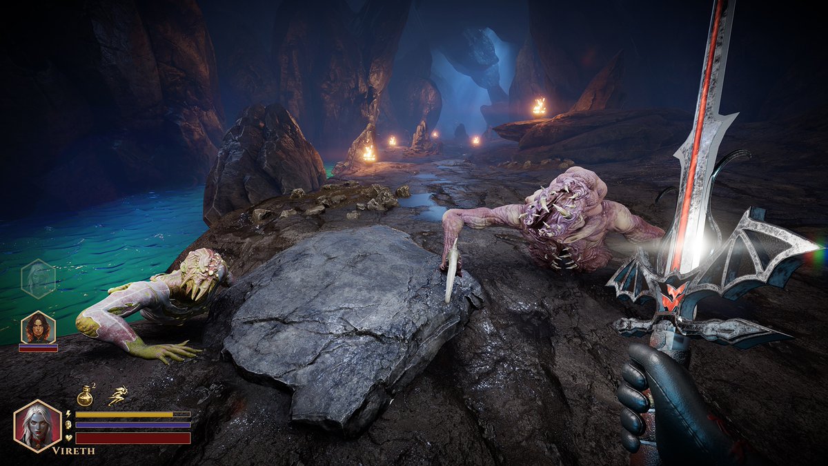 EchofallGames's tweet photo. Meet Vireth.
Guns are not her thing. She carries an old blade covered in symbols she never explains.
Vireth fights up close and uses Blink to get into range before the enemy can reacte.
#DEEPWARD #indiegame #horrorgame https://t.co/BZkLl1tuv9