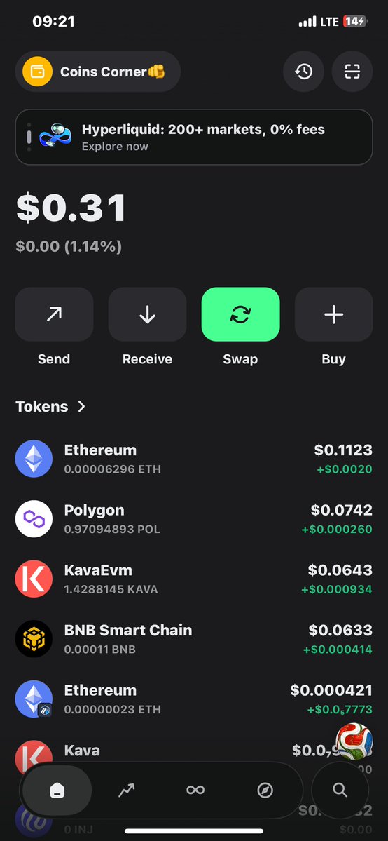 coins_corner's tweet photo. I spent a few minutes updating my apps this morning and i noticed something. @TrustWallet has quietly become much more than a place to store crypto.

I'm not talking about just the UI tweeks, I'm talking Prediction markets, memerush ,perps etc https://t.co/k1PNSo4FgU
