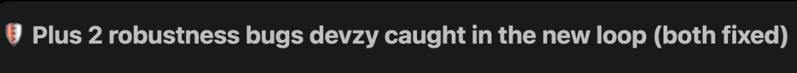 HelloDevzy's tweet photo. Your coding agent reviewing its own code = grading its own homework. Same blind spots it had writing it.

Devzy is an MCP that reviews your agent's code independently, in the loop.

Just caught 2 bugs in our own agent's frontier-model code. Both fixed before we looked. 👇

#Agents #AI #Engineering #CodeReview #Defenders