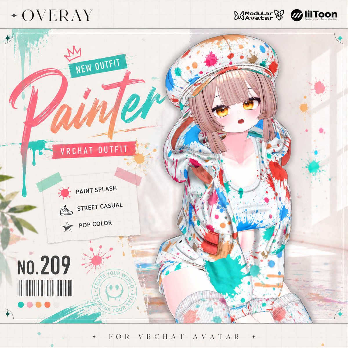 BoothOveray's tweet photo. 【新作衣装のお知らせ📢】    
【50% Sale】 Painter 【19アバター対応】
https://t.co/atrRHo2L7C
https://t.co/IA224jhOkT 
【RTキャンペーン】  
RT＆フォローしてくれた方の中から、 抽選で3名様にフルセットをプレゼントします   
~07.13 (KST 15:00)    
#OverayCloset https://t.co/ATnQKp5te6