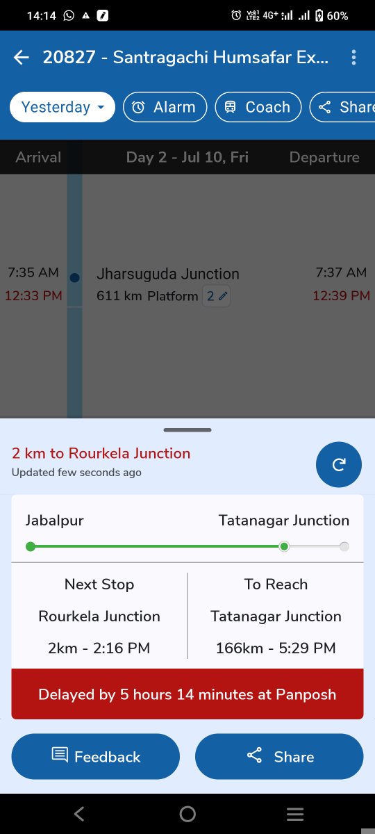 mukeshkarua's tweet photo. 20927  Santragachi Humsafar Exp.  ट्रेन लोकल पैसेंजर ट्रेन जैसा चल रही है। 
कृपया कारण बताने का कष्ट करें। @IRCTCofficial @RailMinIndia @PMOIndia @narendramodi @AshwiniVaishnaw @irct https://t.co/ARuBkibfDf