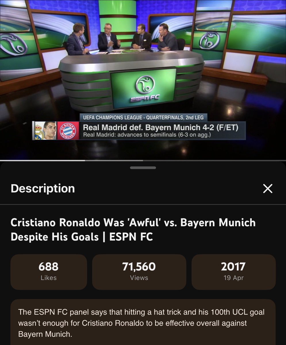 tweetcunha's tweet photo. ESPN after Ronaldo scored hatrick to send Real Madrid to the semi final of the ucl 💔 https://t.co/nIMWQSt1rG