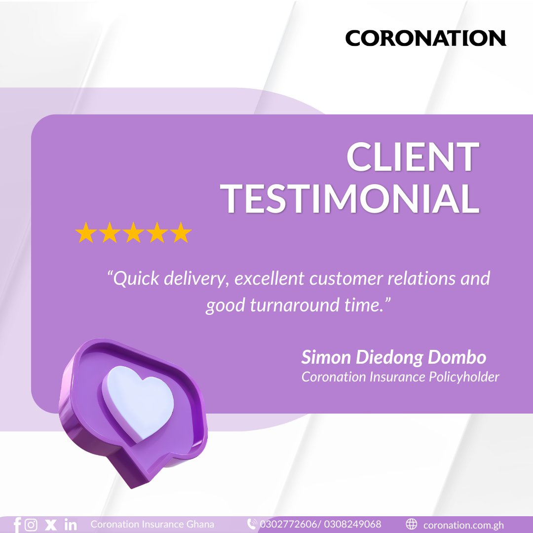 coronationghana's tweet photo. Every client experience reflects our commitment to delivering protection that works when it matters most. We're proud to earn the trust of those we serve, one promise kept at a time.
Here's what one of our clients had to say about their experience with Coronation Insurance Ghana. https://t.co/KbR47mWQCR