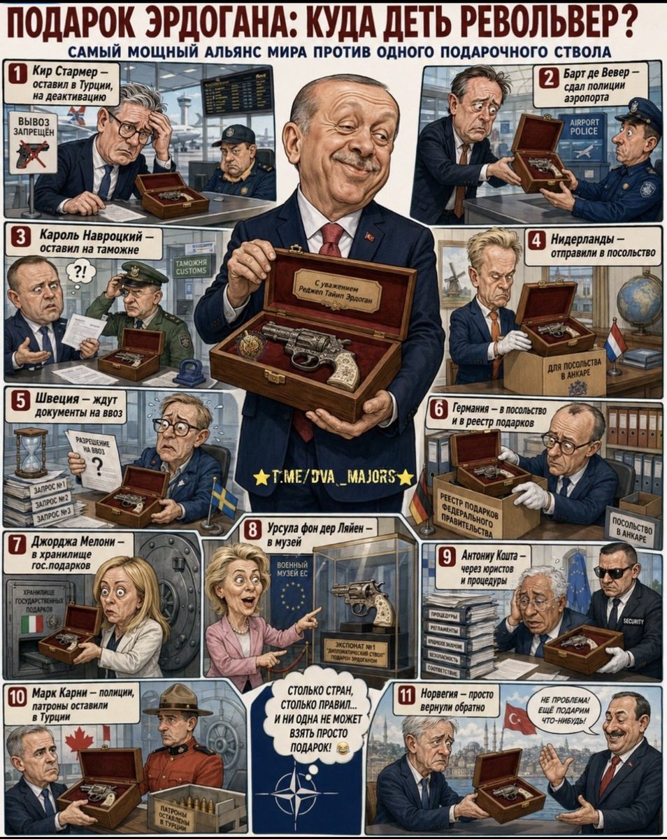 SIDDIKYILDIRIMM's tweet photo. أجرى أردوغان اختبارًا ساخرًا لرؤساء الوفود في قمة الناتو بأنقرة.

▪️تلقى القادة مسدسات شخصية مع ذخيرة كهدية.

▪️ثم جاء الجزء الأكثر طرافة: أولئك الذين يتحدثون عن "الدفاع عن كل شبر من أراضي الناتو" أدركوا فجأة أنهم لا يستطيعون أخذ المسدس كهدية إلى منازلهم. https://t.co/pYevgH0GUT