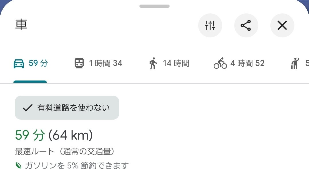 Caitac2's tweet photo. 北海道名物 
一般道だけなのに平均速度60km/h越えのGoogleマップ https://t.co/PS4wyuvjj3