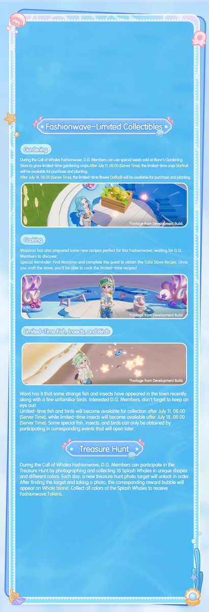 MyHeartopia's tweet photo. 🐋 Call of Whales | Explore the Mysterious Underwater World in Heartopia! 🌊

Baboo, D.G. Members!

📅 From July 11, 06:00 to August 22, 05:59 (Server Time), the new Fashionwave "Call of Whales" goes live!
The new underwater area "Whalefall Canyon," the permanent "Ocean Cleanup" hobby, the new underwater home "Seamount," Fashionwave collectibles, the Fashionwave Store, Memory Journal, Call of Whales Concert, and many more exciting features will all be available!

For more event details, tap the image to learn more!
D.G. Members, let's meet in Whalefall Canyon! 💙

#heartopia #heartopiaCallofWhales