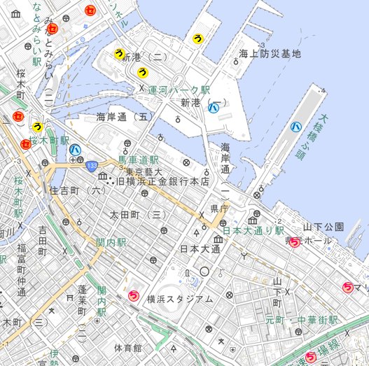 berutsuku's tweet photo. #映画ちいかわ
横浜市コラボのステッカー種別配布箇所のマップ。
ち:ちいかわ、ハ:ハチワレ、う:うさぎ、セ:セイレーン。
エヴァやコナンのパターンからすると指定商品は1000円ちょっと。4種なのでコンプのハードルは低い。今回中華街や伊勢佐木町は入っていない。
https://t.co/wEOHAPlAuX https://t.co/IvhqUOoYn9