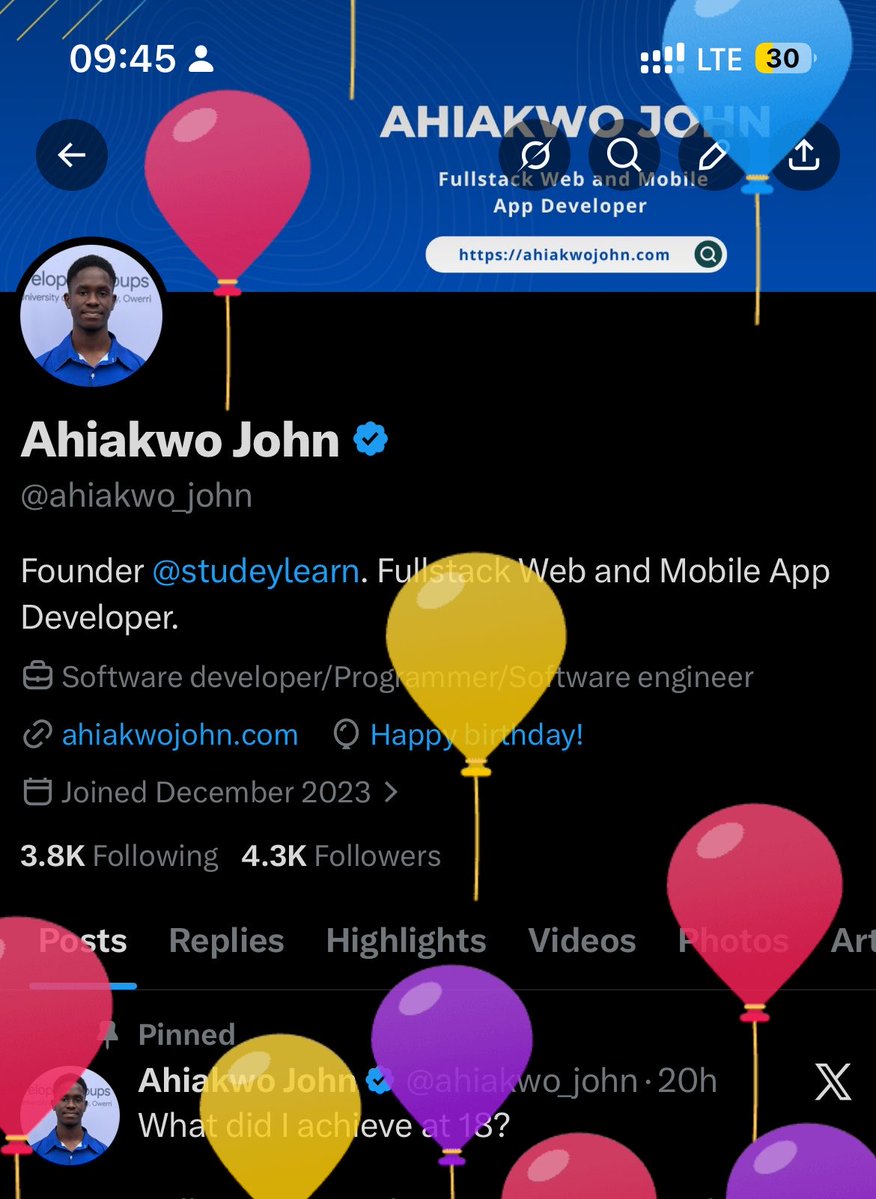 ahiakwo_john's tweet photo. Happy birthday to me 😊

X gave me my balloons 

I’m 19 today! https://t.co/Pk6gBQUhm8