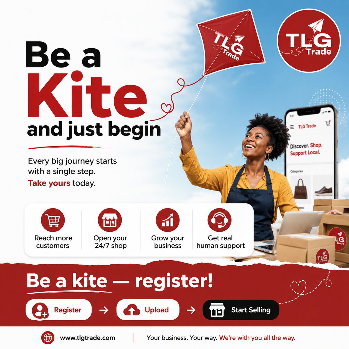tlgtrader's tweet photo. Be a kite and just begin!
Every big journey starts with a single step. Join TLG Trade today and watch your business soar! 🚀 Start selling, connect with customers, and grow your brand effortlessly. #Justbegin https://t.co/m58SLFgypk