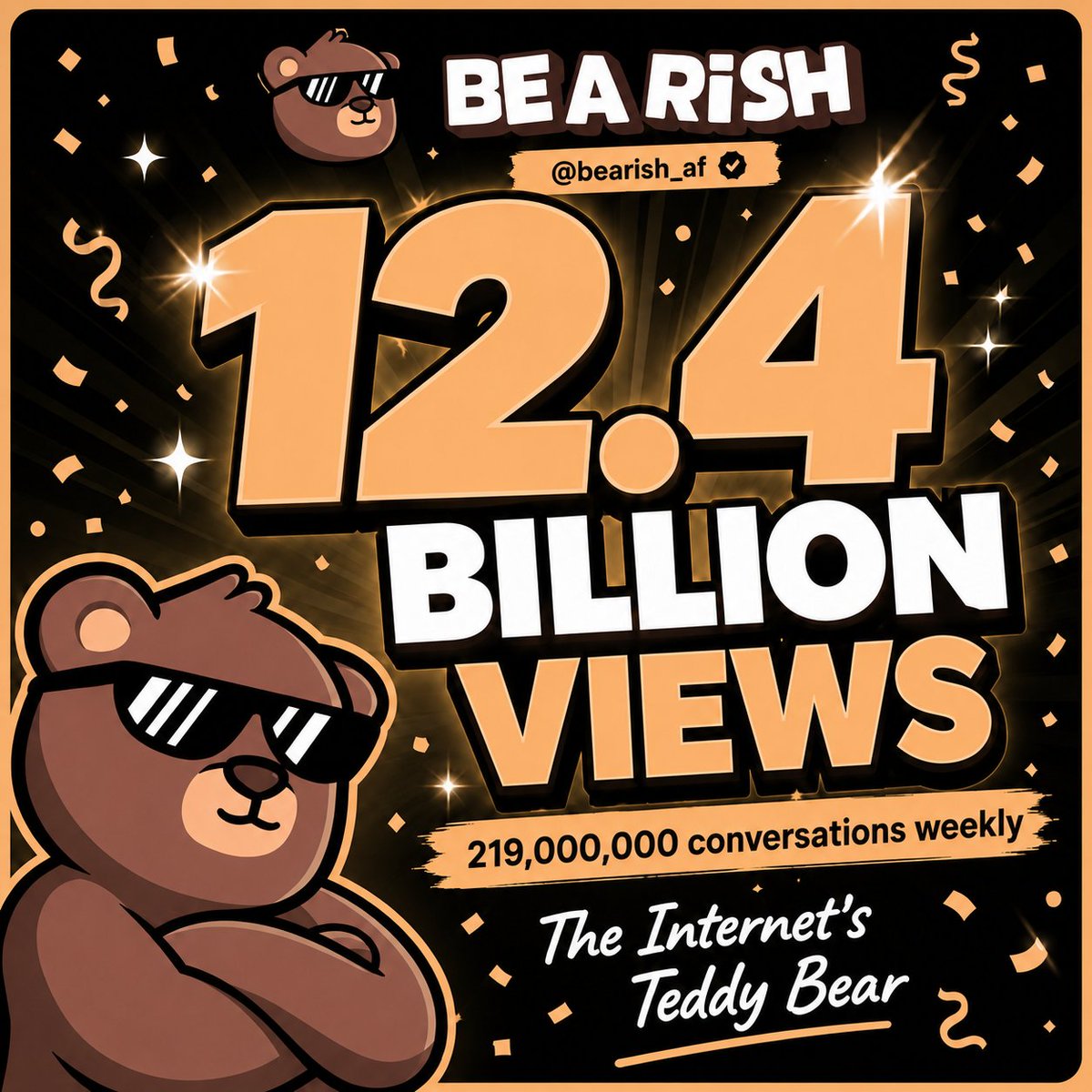 bearish_af's tweet photo. 🎉Celebrating 🎉
12.4 BILLION views on 2.5k GIPHY uploads.

bearish is used in 219 million (219,000,000) conversations weekly! https://t.co/qIalAUyZBU