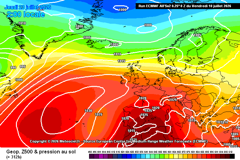ExtremeMeteo's tweet photo. CECI N'EST PAS UNE PREVISION NI MEME UNE TENDANCE (à prendre avec de grosses pincettes) :

Les modèles européens principalement déterministes ce matin (mais on a quelques scénarios américains et canadiens qui suivent aussi), suivent pleinement les conséquences du forçage GWO 6/7 - MJO 7 de forte amplitude avec la possibilité d'une nouvelle advection chaude bouillante la semaine du 20 juillet. Ce n'est pas majoritaire pour l'heure mais le signal est là.

En espérant que cette piste ne se concrétise pas. Mais on voit que la courbe moyenne ensembliste d'AIFS, entrevoit une remontée des températures dès le 20-21 juillet. 

A suivre.