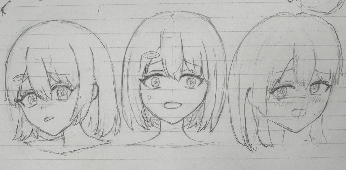 elrio_Game's tweet photo. アナログイラストで表情練習！
・１枚目満足感
・２枚目左：困惑(小)、真ん中：困惑(大)、右；羞恥心(小)

#オリジナル #オリキャラ #OC #illustration‌‌ https://t.co/VCDEqivxYH