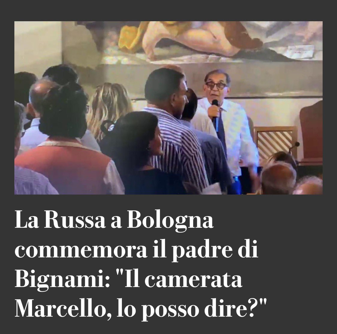 Frances99687883's tweet photo. La seconda carica dello Stato che ha giurato sulla Costituzione antifascista,si scomoda per andare a #Bologna ad omaggiare la memoria del  “#camerata” #MarcelloBignami,il padre di Galeazzo. Quello che “ci ha insegnato a non mollare”. #fascisti #matrice #radicichenongelano https://t.co/MIaoQgOPgf