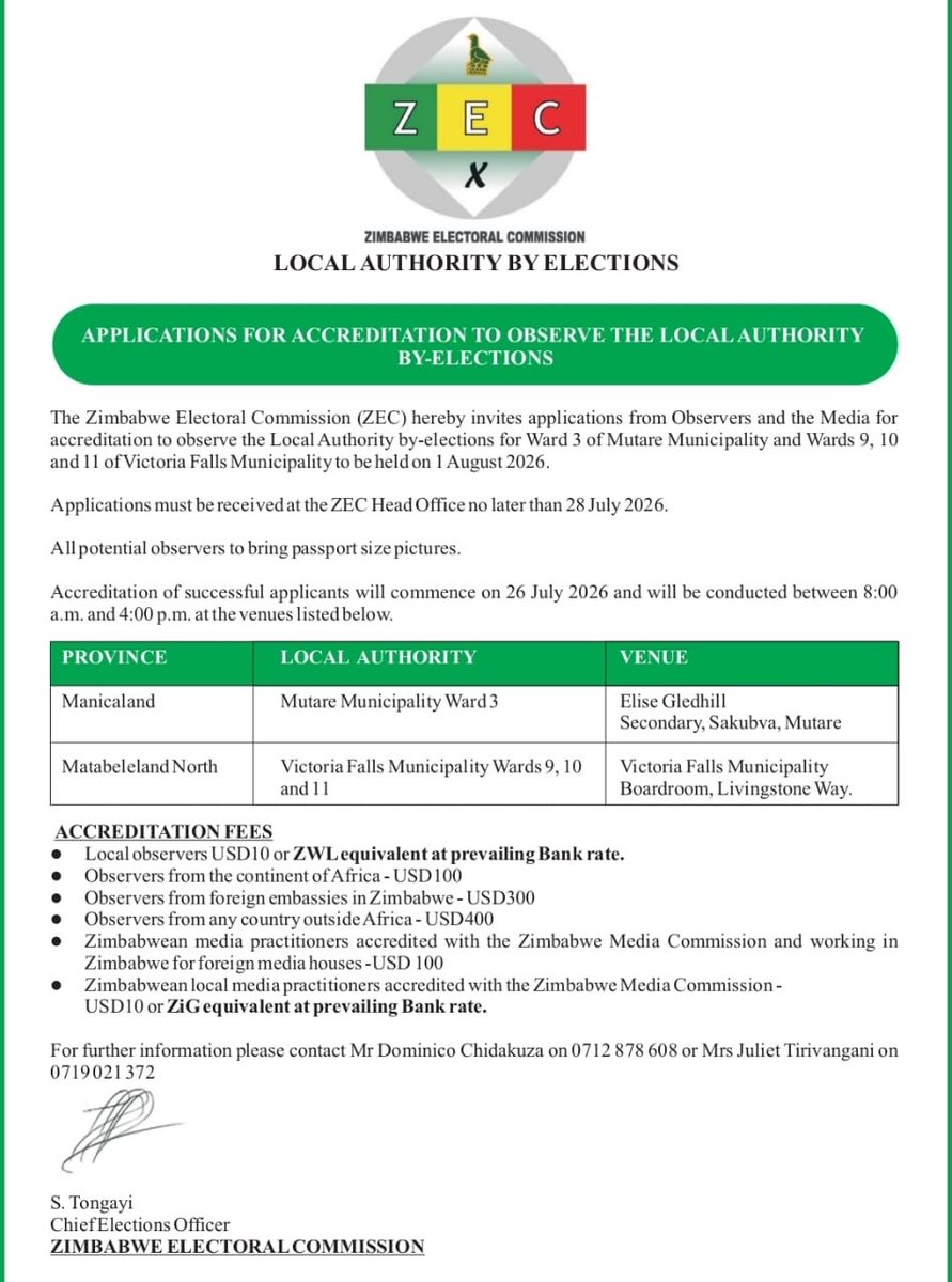 ZECzim's tweet photo. By-Election Accreditation Notice https://t.co/BlujGLzzNd