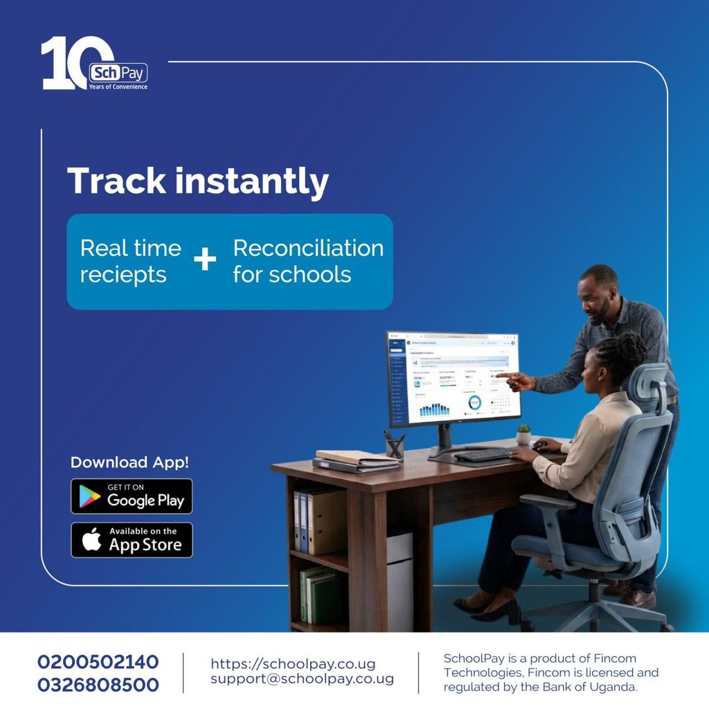 schoolpay_ug's tweet photo. For 10 years, SchoolPay has powered convenience in education.

Today, schools track fees instantly with real-time receipts + automated reconciliation.  

#SchoolPayAt10 https://t.co/lXoWyswdD2