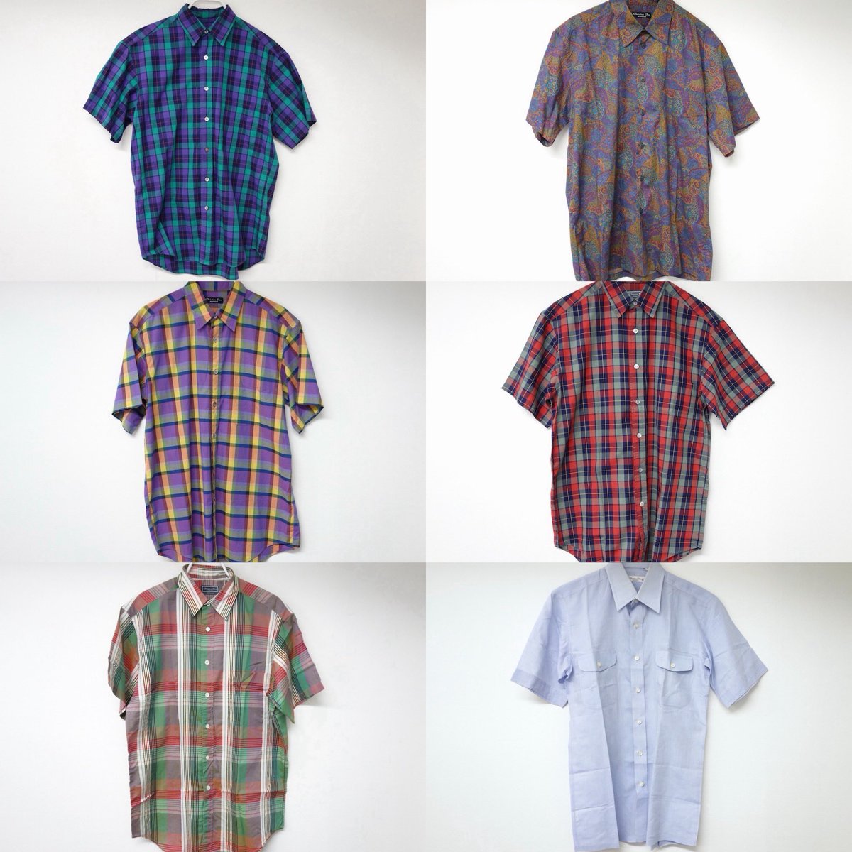 Christian Dior チェックシャツ ピーチ ヴィンテージ ディオール Vintage Christian Dior ディオール チェック柄 S/S シャツ、新規WEB