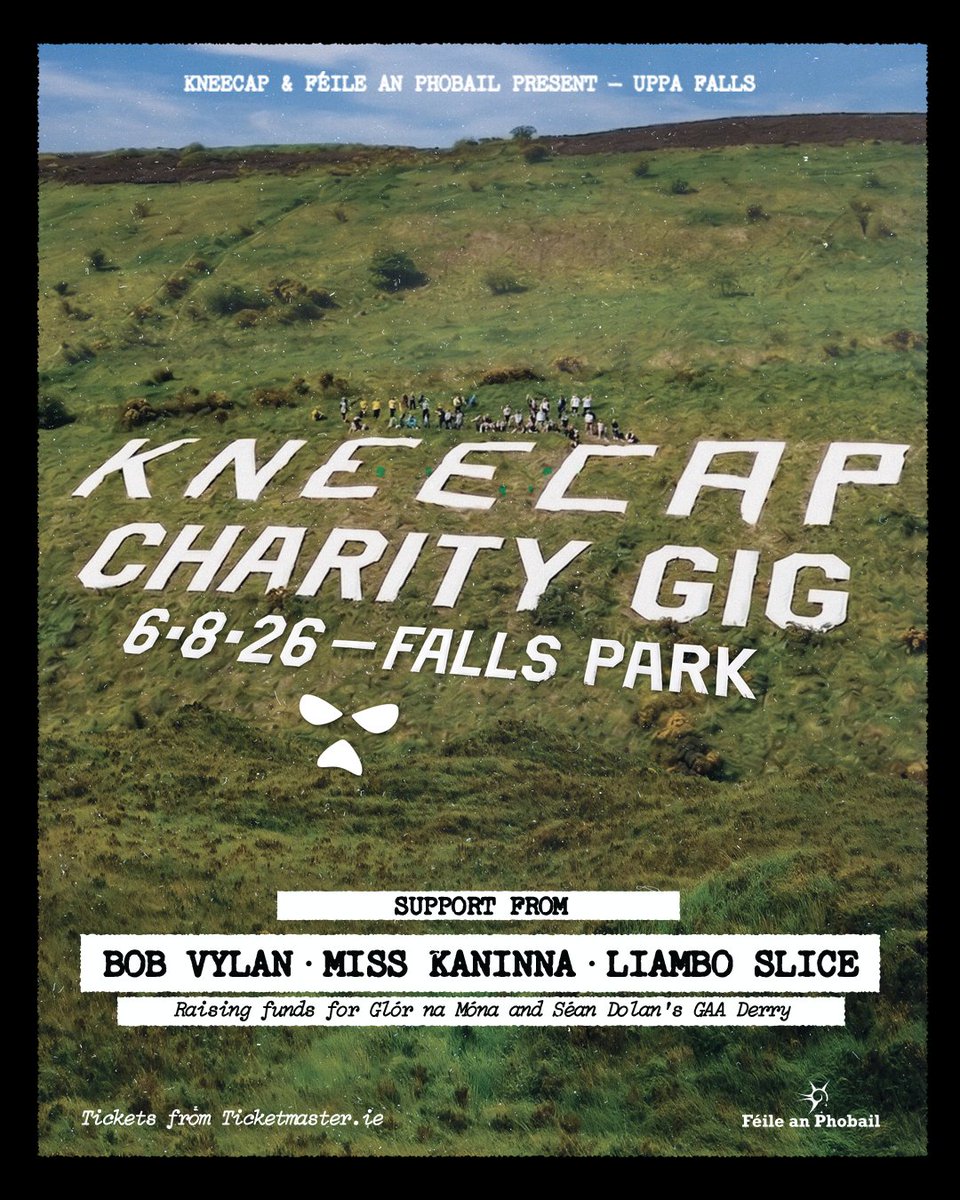 FeileBelfast's tweet photo. KNEECAP ‘UPPA FALLS’ Charity Gig for West Belfast

LIVE AT FÉILE!💥 

Thursday 6th August

Support from @BobbyVylan,  Miss Kannina, and Liambo Slice

Tickets on sale Monday 13th July 10am from https://t.co/xbdFtEX5Gz https://t.co/zYEWU9TZmz