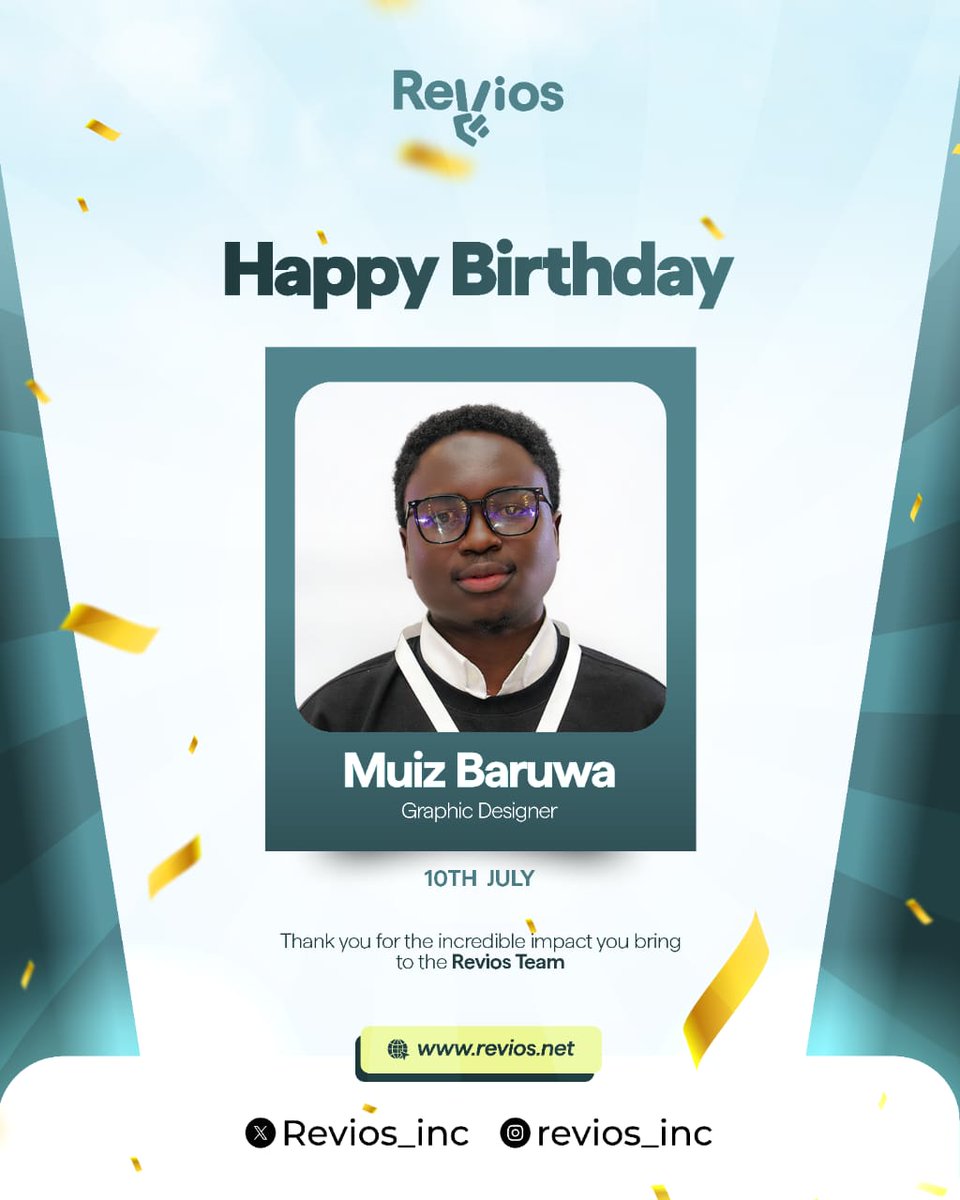 Revios_inc's tweet photo. Today, we're celebrating the creative mind behind the visuals that bring Revios to life 🎉

Happy birthday to our amazing graphic designer! @BaruwaMuiz
Wishing you a year filled with growth, inspiration and endless creativity

Thank you for the incredible impact you bring to the Revios Team💚