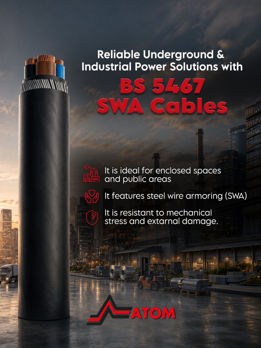 AtomKablo's tweet photo. Our BS 5467 PVC SWA Power Cable is designed to deliver secure and efficient power transmission while providing the mechanical protection required for demanding installation environments. Whether installed underground, outdoors, or within industrial facilities, https://t.co/ki7u2lgda5