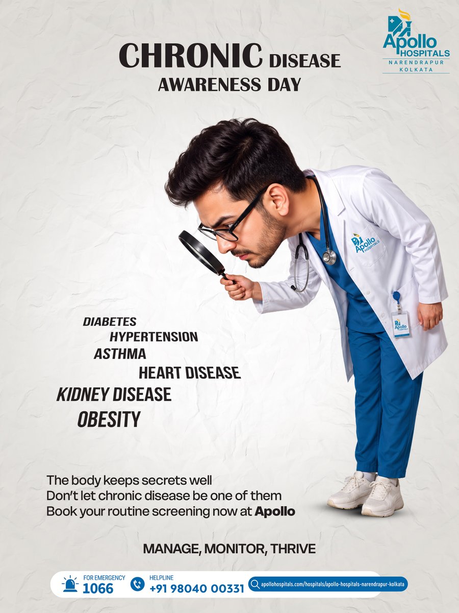 ANarendrapur's tweet photo. Feeling well doesn't always mean everything is well.
Many chronic conditions develop gradually, often without obvious signs in their early stages. Regular screening can help identify risks early, enabling timely care and better health outcomes.

#ChronicDiseaseAwarenessDay2026 https://t.co/pEu10pzM9B