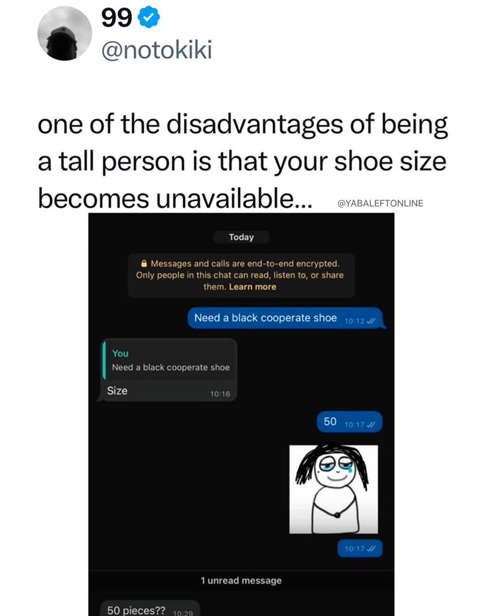 DecencyFootwear's tweet photo. @yabaleftonline @notokiki you didn't ask Decency, we gat you bruh. Black Coperate shoes are available up to size 50.

Just DM https://t.co/WvMBHHBCqF