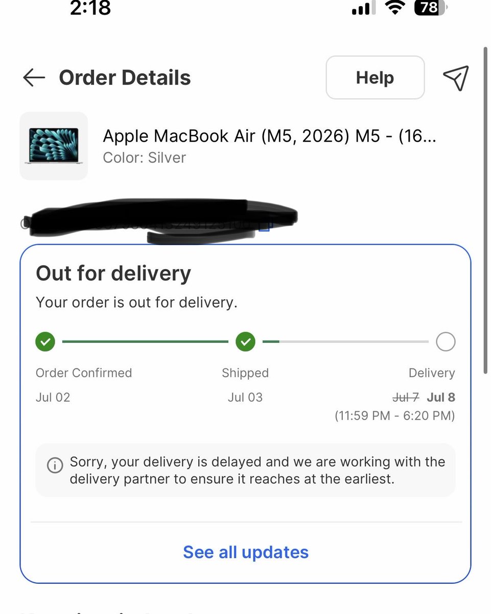 ajitcodes's tweet photo. Hey @flipkartsupport , @Flipkart 

I ordered a MacBook, but there has been no update on the delivery, and I haven’t received any call from the delivery partner.

I’ve already raised this issue 10+ times with customer support, but there has been no resolution.

Please deliver my order instead of forcing a cancellation. I purchased it at a lower price, and now the price has increased significantly. It wouldn’t be fair for me to pay more because of a delay that isn’t my fault.

Please look into this urgently and deliver my order. 

@Apple @flipkartsupport