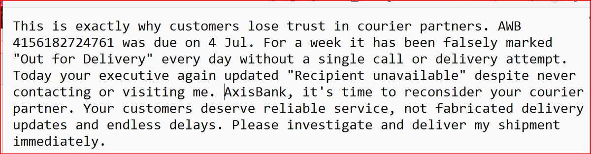 suhas_das's tweet photo. @delhivery @help_delhivery @AxisBank #CustomerService #Delhivery #AxisBank https://t.co/lYFnIheYUE