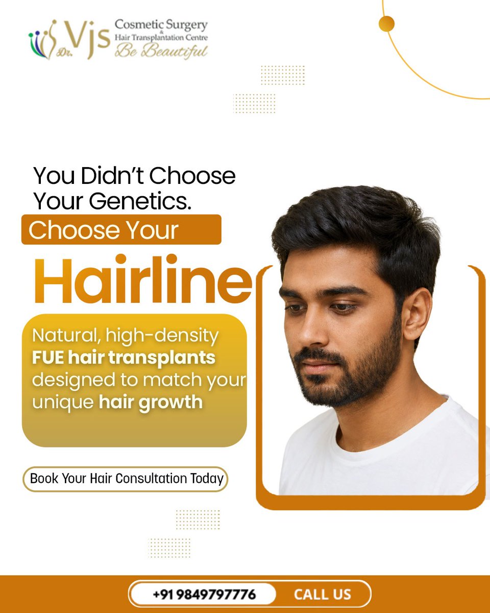 VJsclinic's tweet photo. Hair loss may be genetic—but your confidence doesn't have to be.

Choose a natural-looking FUE Hair Transplant at VJ's Clinics.

📍 Vizag
📞 Book your consultation today.
#HairTransplantIndia #FUE #HairRestoration #HairLoss #Vizag https://t.co/SmKAx2jcwE