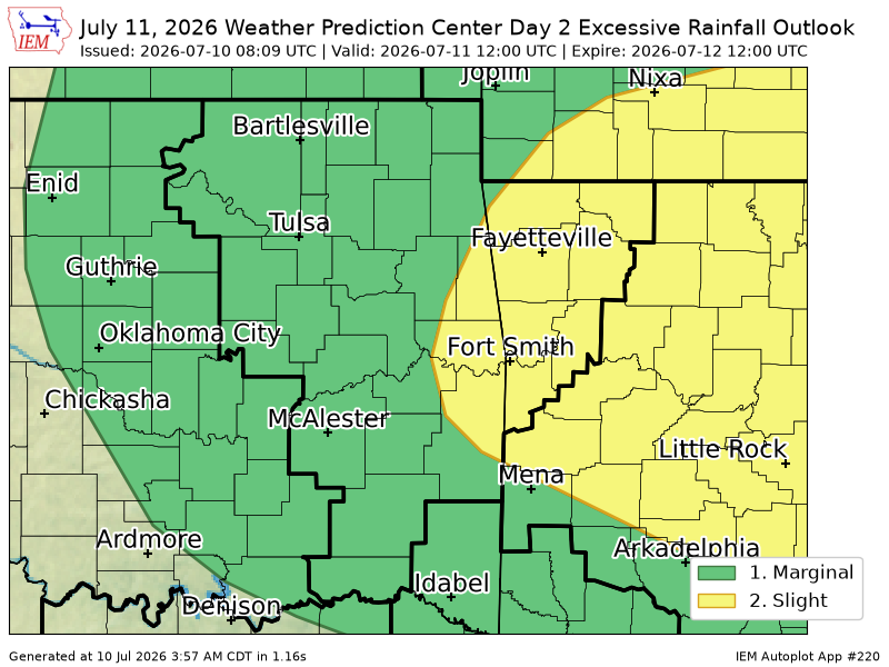 225Arkansas's tweet photo. WPC issues Day 2 Slight Risk Excessive Rainfall Outlook at Jul 10, 8:09z for TSA https://t.co/Ucexyv72FK https://t.co/Cec43S8IPj
