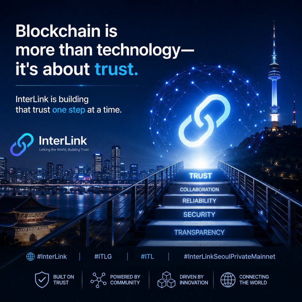 RSusmitah's tweet photo. Blockchain is more than technology—it's about trust.
InterLink is building that trust one step at a time.
#InterLink #ITLG #ITL #InterLinkSeoulPrivateMainnet https://t.co/2ZuWn9eYyi