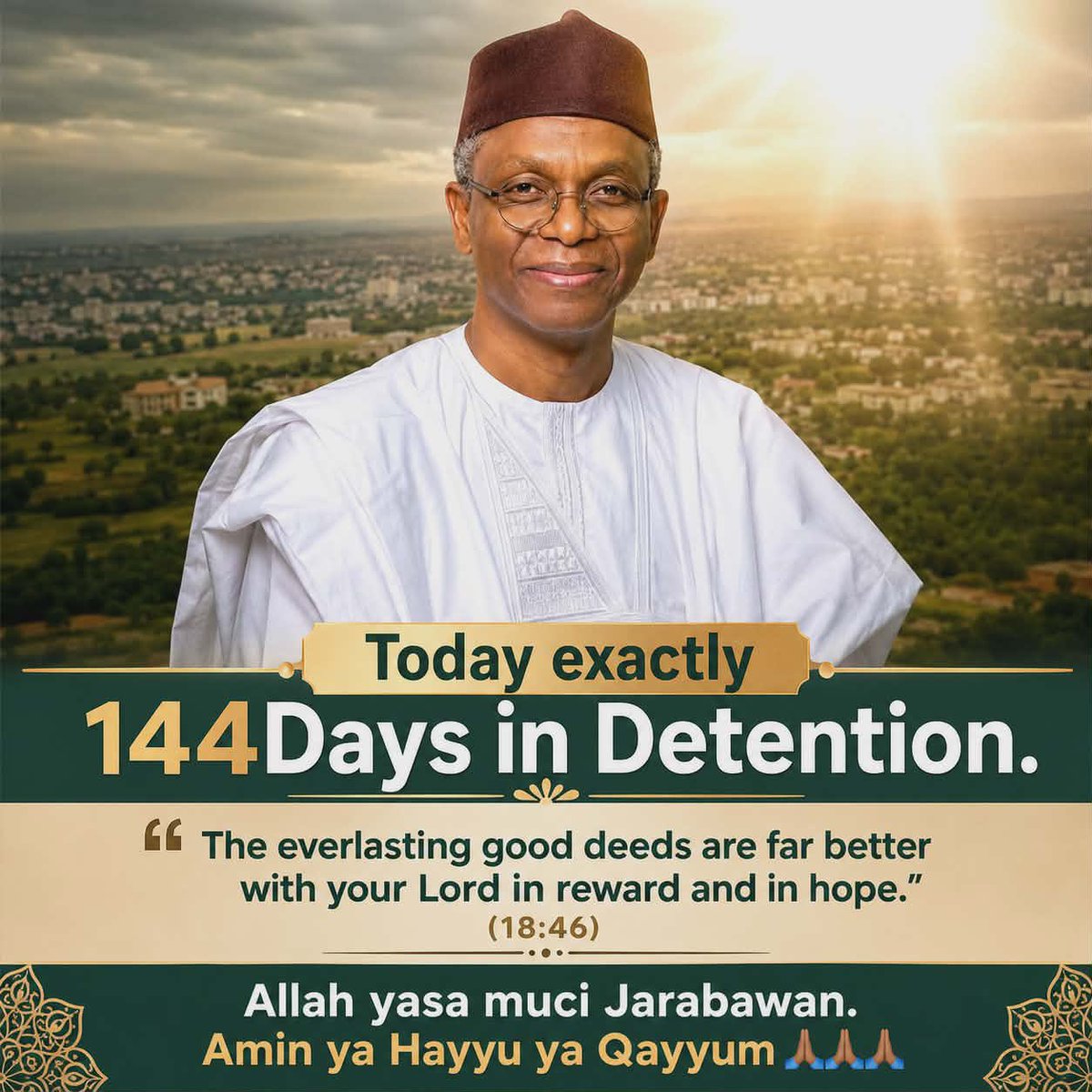 AAD_EL_Rufai's tweet photo. Today exactly 144Days @elrufai in Detention. 

"As long as poverty, injustice and gross inequality persist in our world, none of us can truly rest." @UN_HRC @EUCouncil @amnestyusa @amnesty @Mediapart @ecowas_cedeao @Trial @FranceONUGeneve @realDonaldTrump @EmmanuelMacron where’s the Justice? #freelrufai