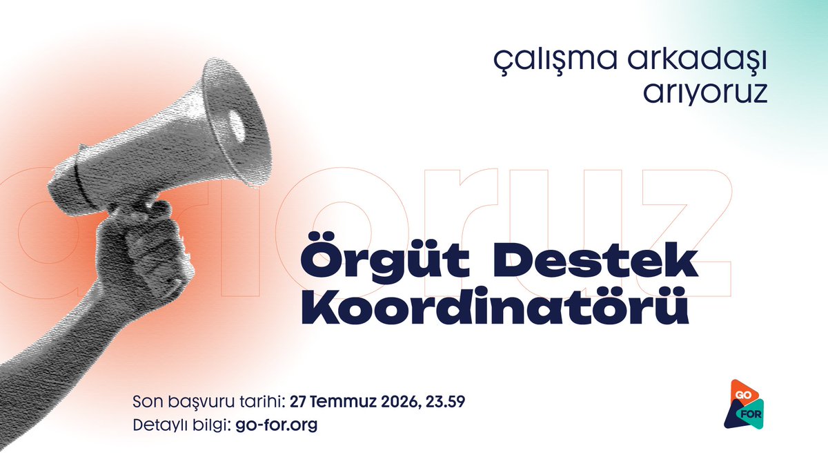 gofortr's tweet photo. Çalışma arkadaşı arıyoruz! 👀

GoFor ekibinde Örgüt Destek Koordinatörü olarak görev almak üzere çalışma arkadaşı arıyoruz.

İlgilenen adayların ilanda belirtilen formatta hazırlanmış özgeçmişlerini 27.07.2026 saat 23.59’a kadar basvuru@go-for.org adresine göndermeleri gerekmektedir.

📨 Başvuruyu gönderirken e-postanın konu bölümünde “10726-ODK” başlığı kullanılmalıdır.

🚀 Detaylı bilgi: https://t.co/c40jB8LYN0